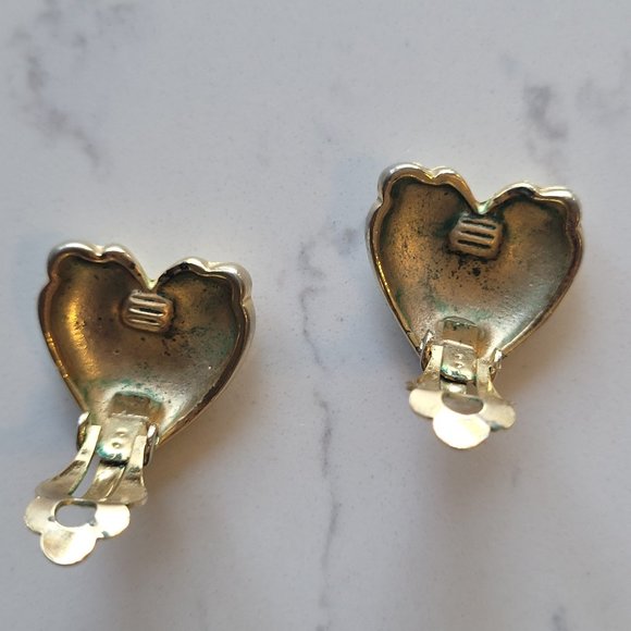Vintage Estate Open Heart Clip On Earrings Love Gold Plated - Picture 4 of 5